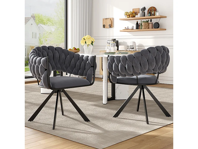 Cadeira de jantar ergonômica em veludo com pernas de metal ajustáveis e design moderno em cinza 64x54x77cm