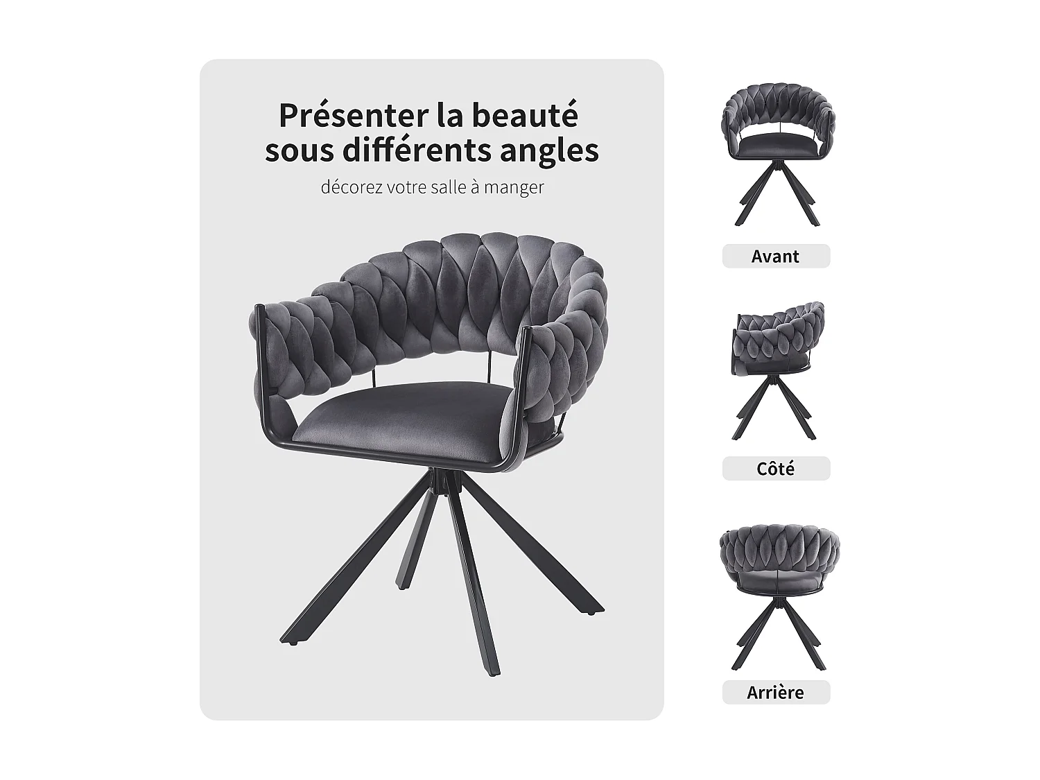 Chaise sala da pranzo in velluto ergonomica pieds metal regolabile design moderno grigio 64x54x77cm