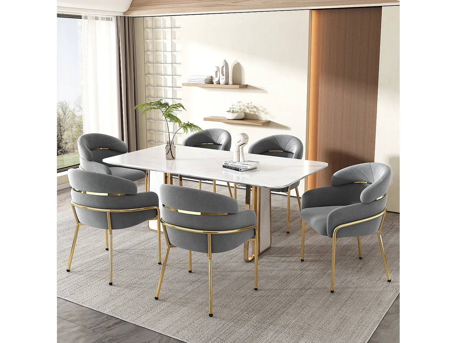 Chaise en velours gris design léger avec pieds métal pour salon chambre fauteuil moderne lot de 6