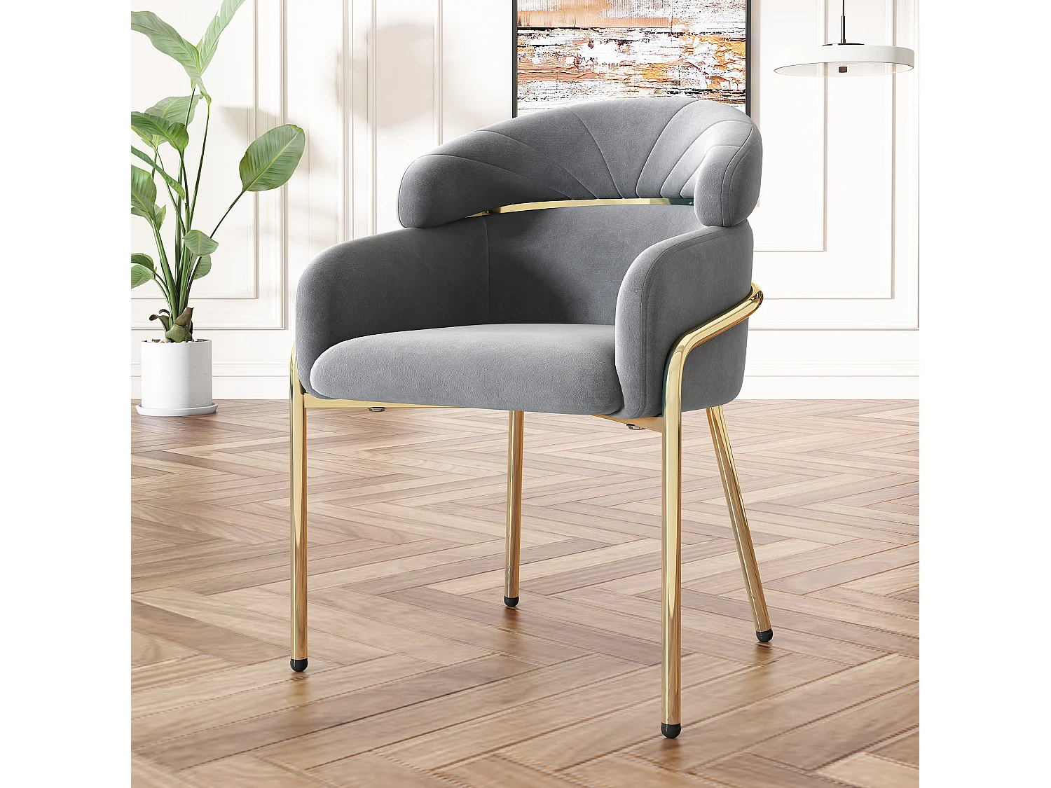 Chaise en velours gris design léger avec pieds métal pour salon chambre fauteuil moderne lot de 6