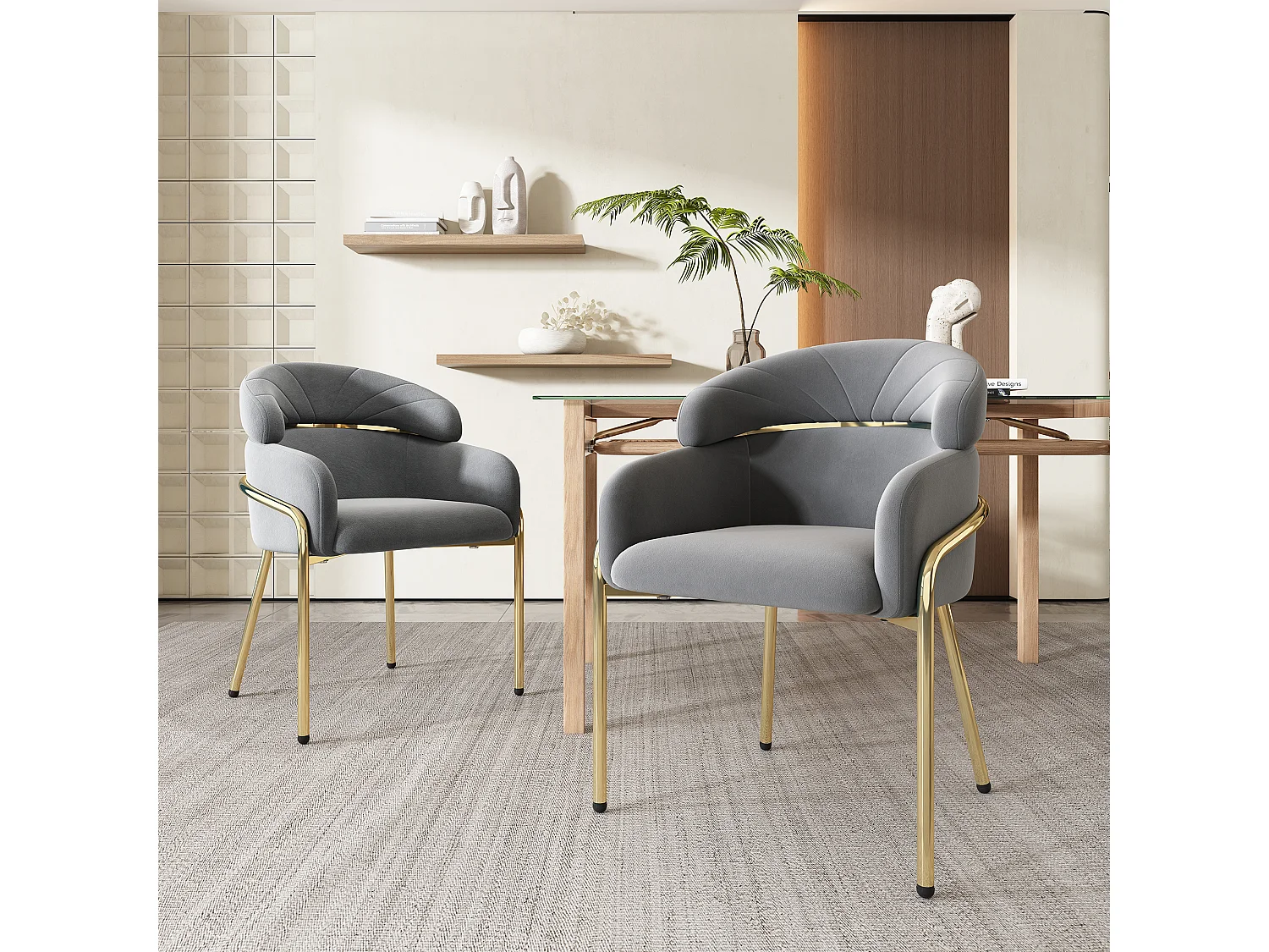 Chaise en velours gris design léger avec pieds métal pour salon chambre fauteuil moderne lot de 6