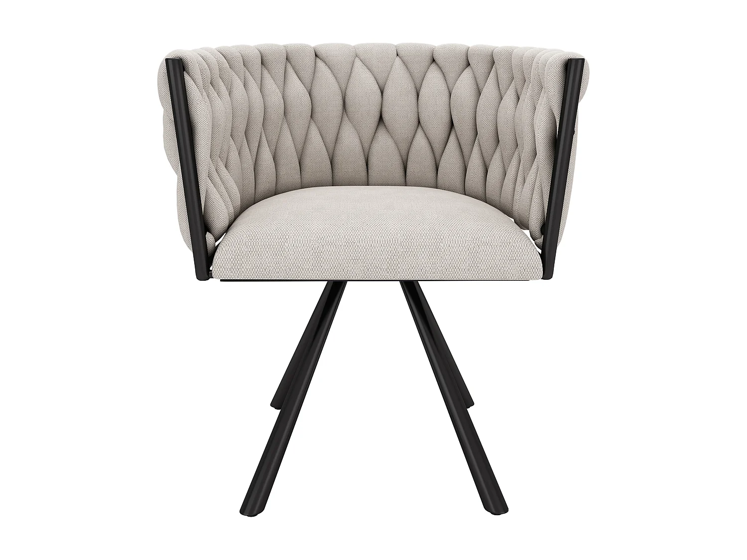 Chaise longue girevole in lino beige e nero dal design moderno con piedini in metallo per salone o camera, lotto da 6