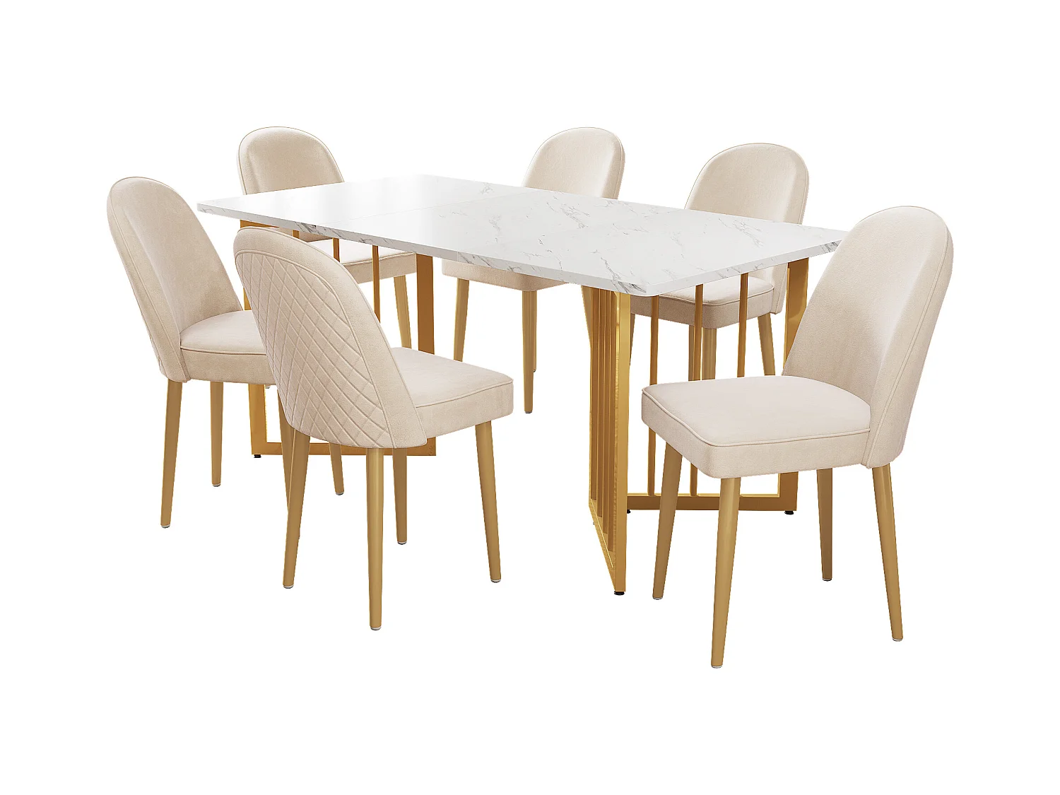 Silla de comedor de terciopelo beige con patas de metal dorado y cómodo respaldo redondeado 45×62×87cm juego de 6
