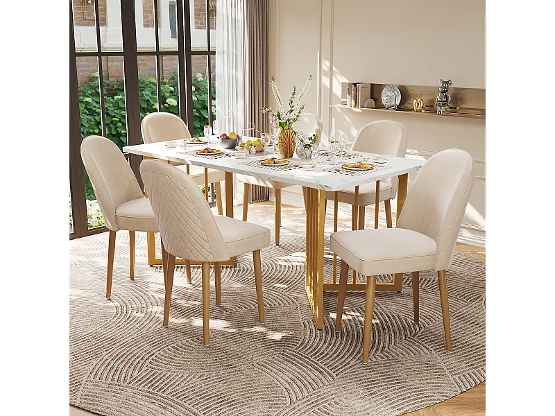 Cadeira de jantar de veludo bege com pernas de metal dourado e encosto arredondado confortável 45×62×87cm conjunto de 6