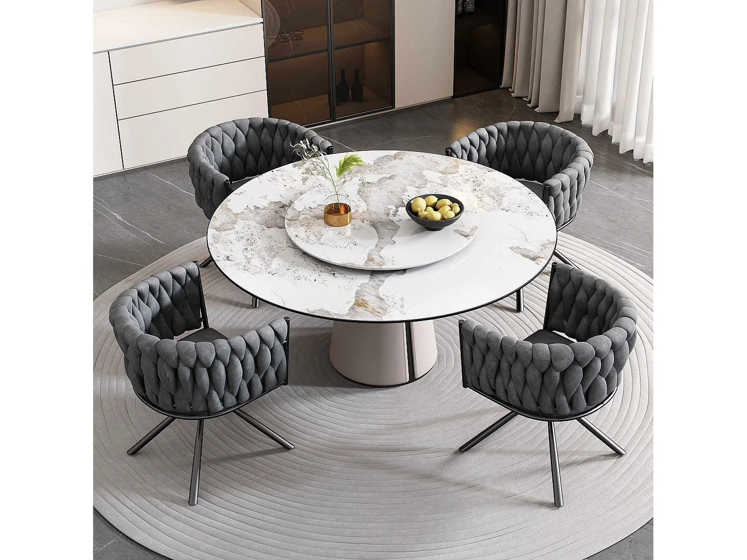 Chaise pivotante en velours gris avec pieds métal design moderne pour salon ou chambre lot de 6