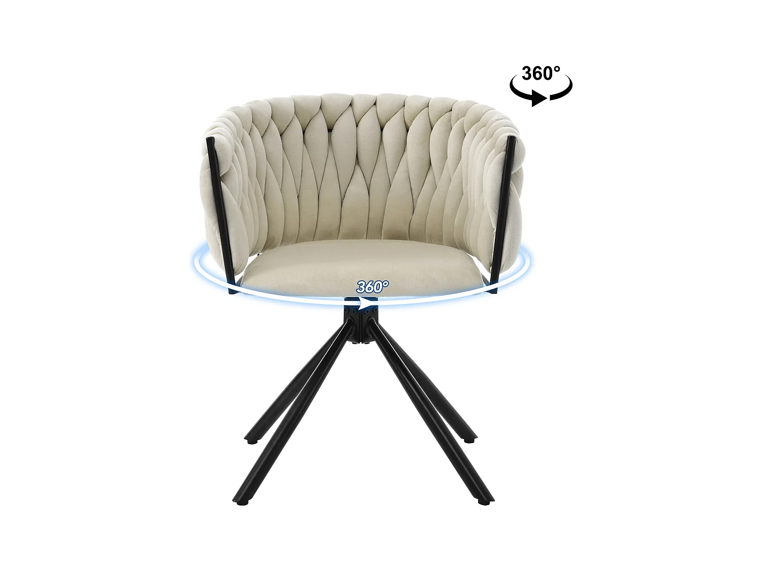 Chaise longue girevole in velluto beige dal design moderno con piedini in metallo per salotto o camera