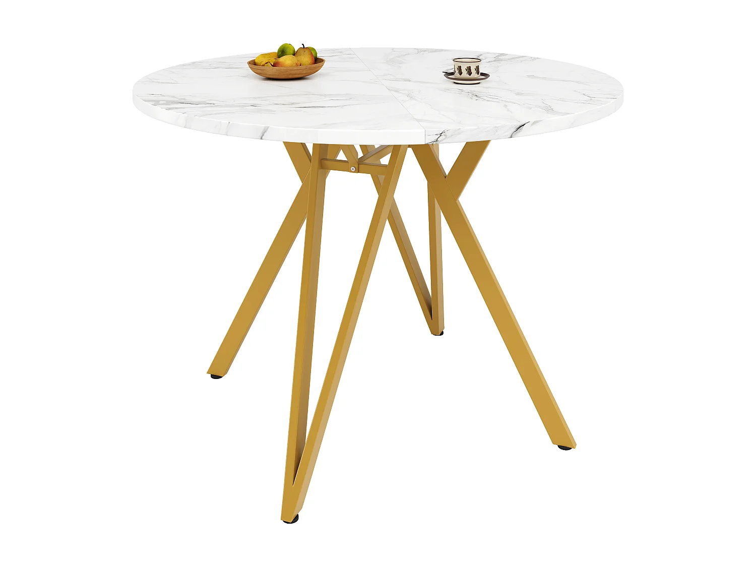 Mesa de comedor redonda MDF efecto mármol patas metálicas regulables 100x100x76cm oro