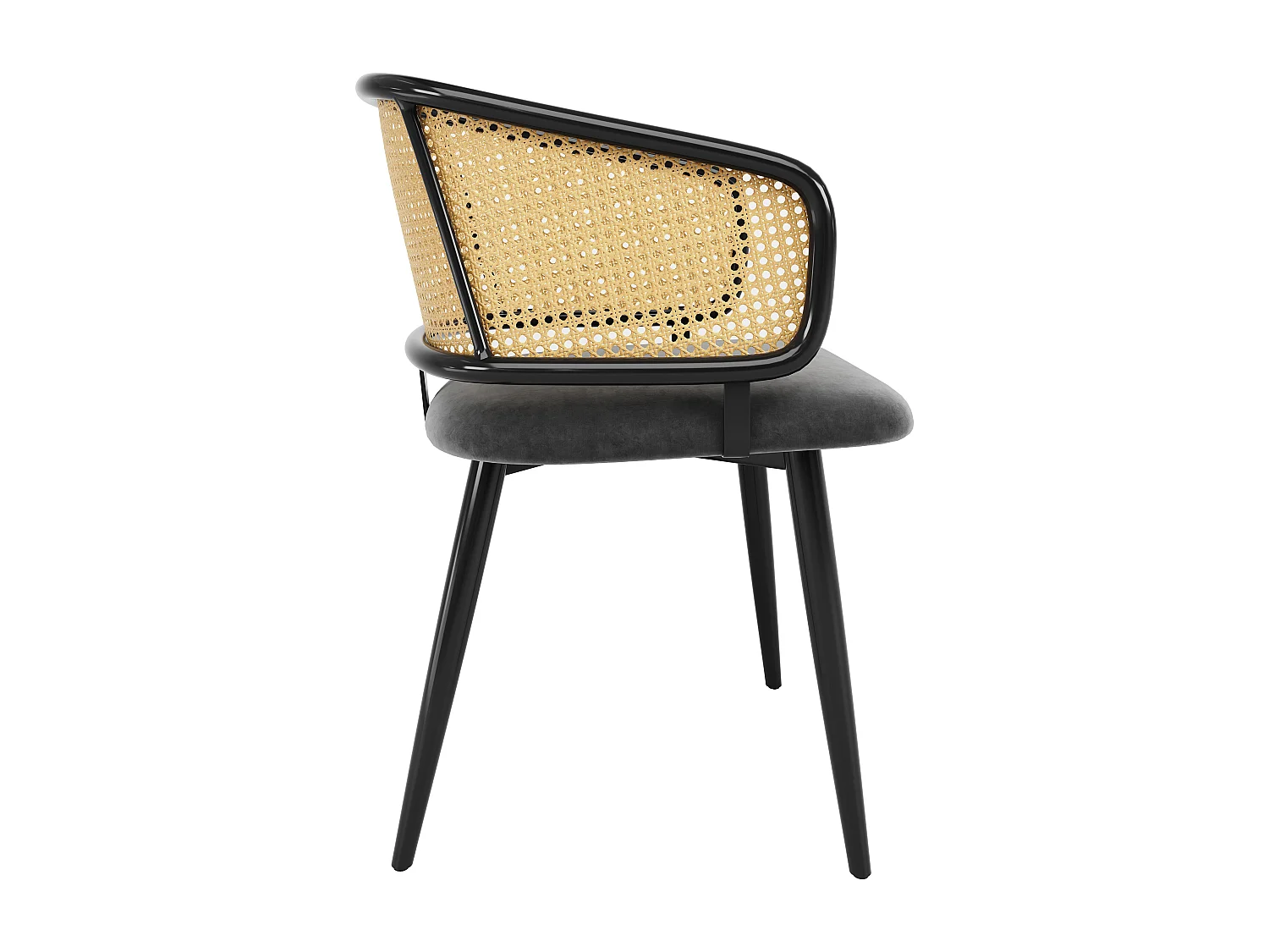 Chaise salle à manger velours coussin dossier rotin pieds métal bois 47x51x79cm per ristorante salone lotto di 2