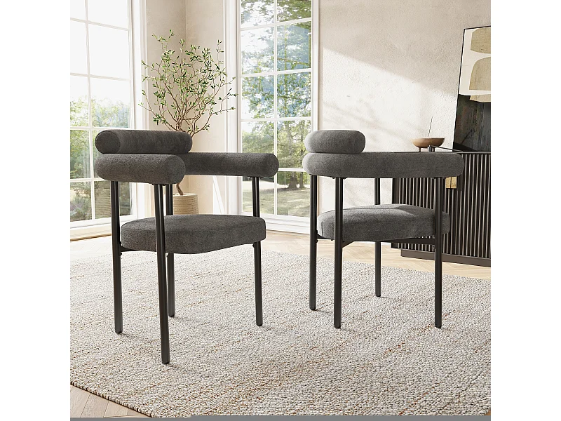 Poltrona confortável de veludo com encosto ergonômico e pés de metal para sala de estar ou escritório 70×62×84cm conjunto de 2, cinza escuro