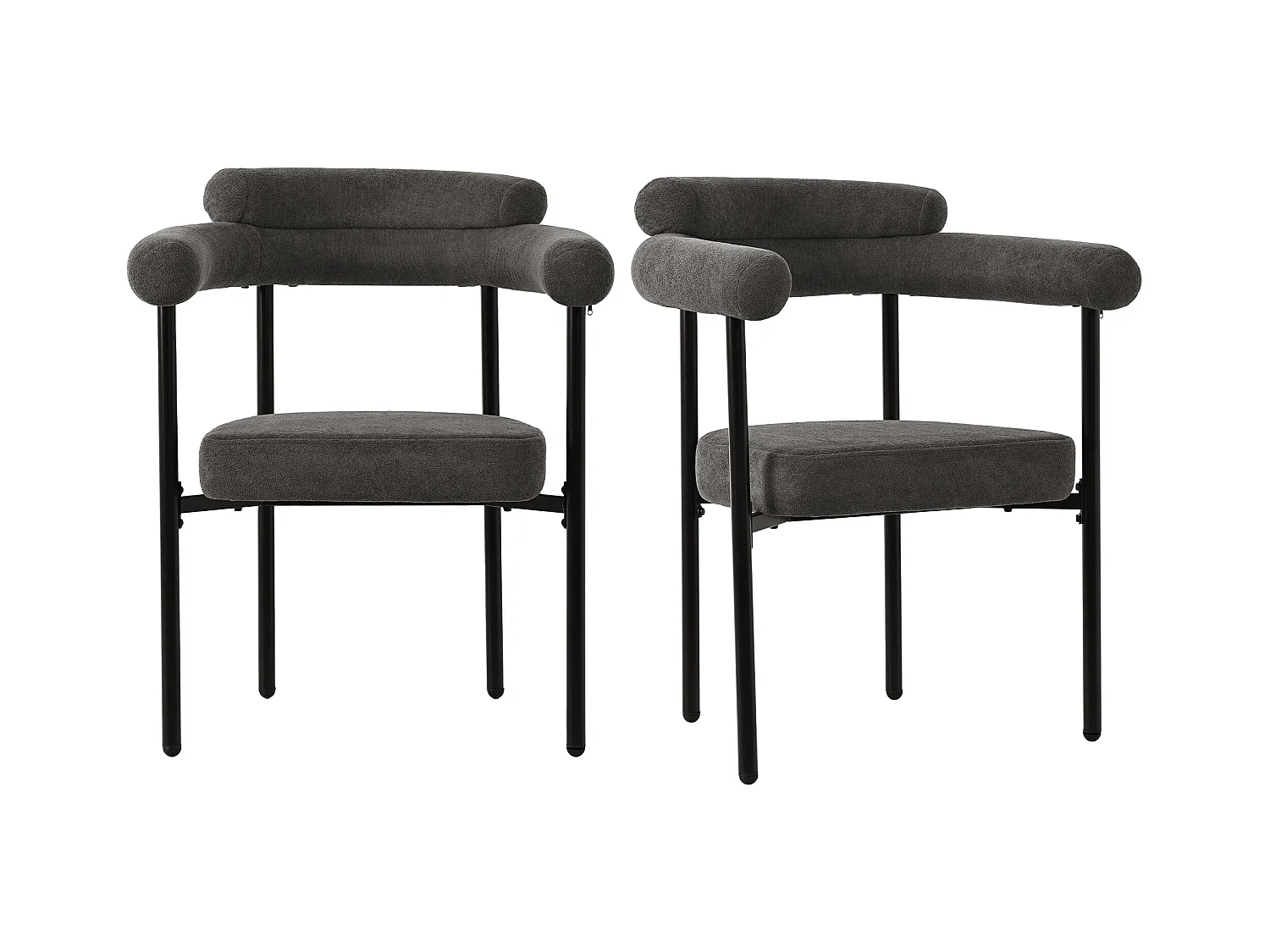Poltrona confortável de veludo com encosto ergonômico e pés de metal para sala de estar ou escritório 70×62×84cm conjunto de 2, cinza escuro