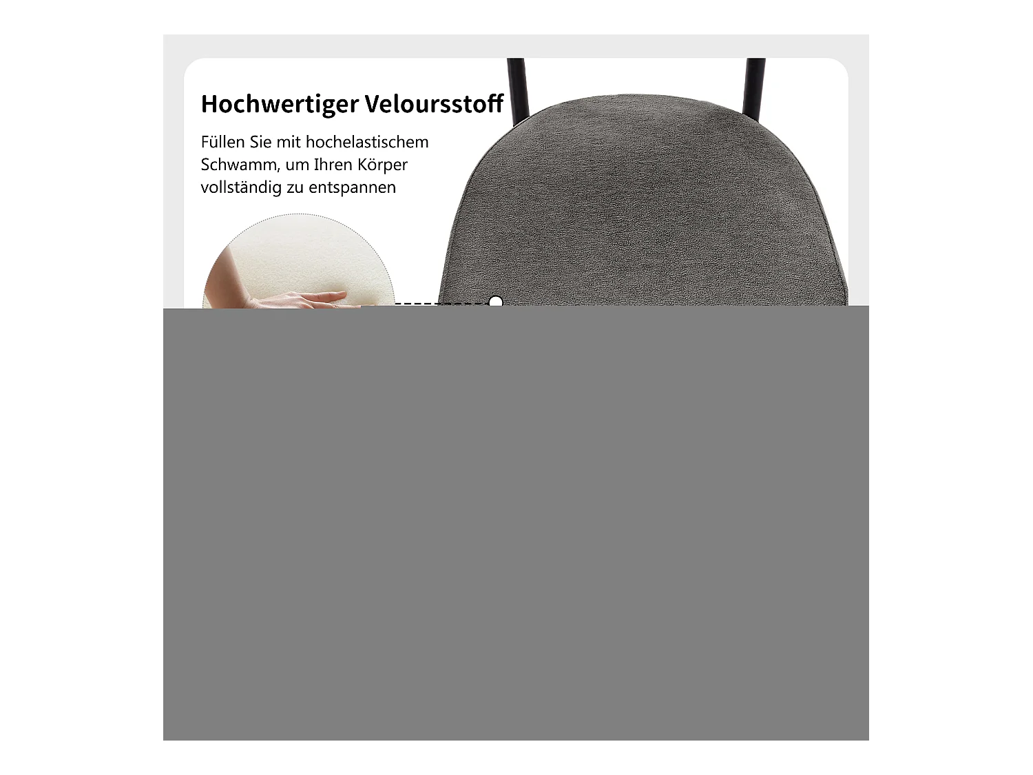 Poltrona confortável de veludo com encosto ergonômico e pés de metal para sala de estar ou escritório 70×62×84cm conjunto de 2, cinza escuro