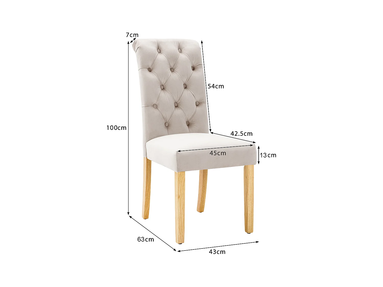 Chaise de salle à manger velluto beige lotto de 6 con pieds en chêne stile classico bottone capitonné lotto de 6