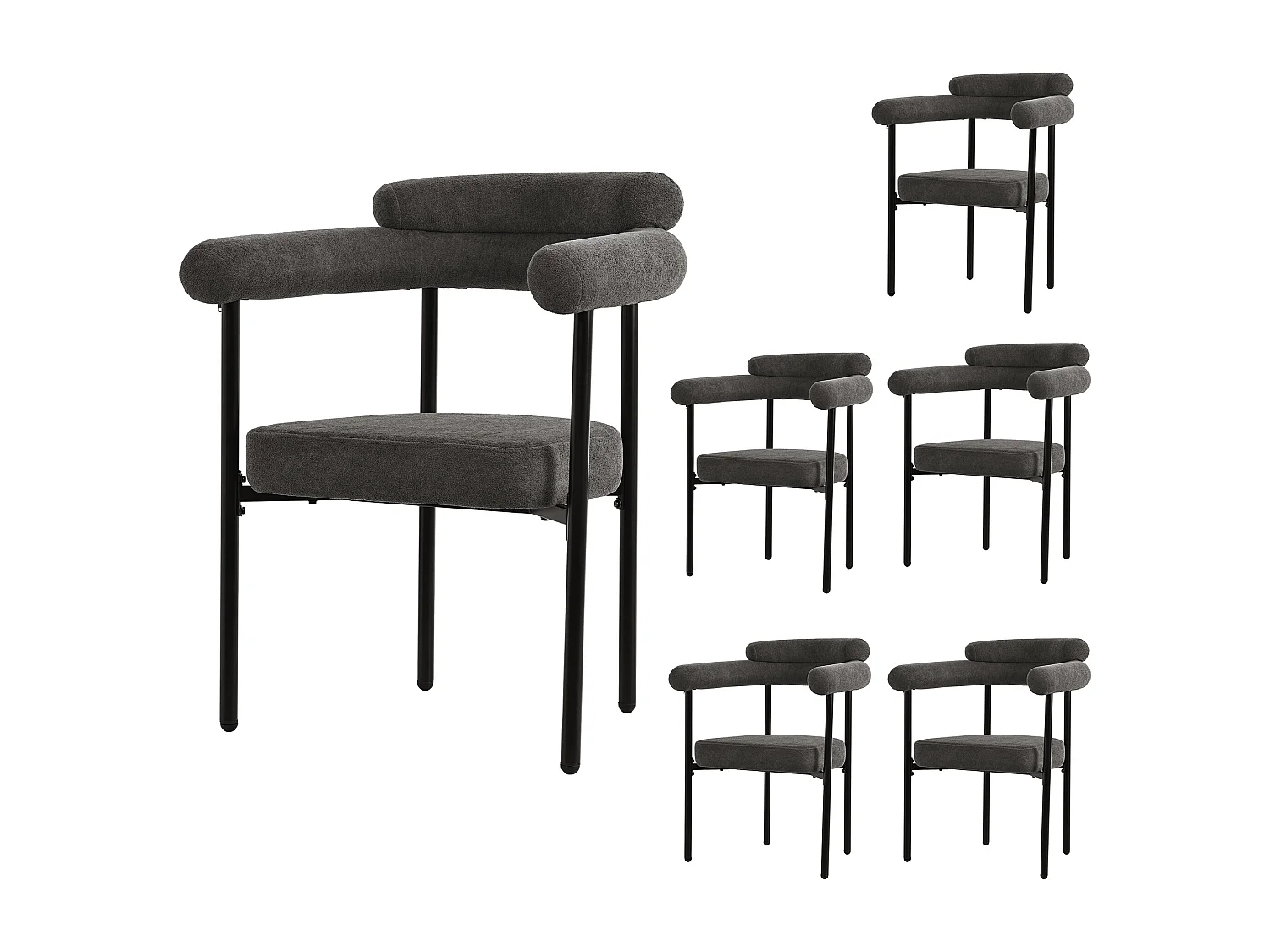 Fauteuil en velours confortable dossier ergonomique pieds métal pour salon ou bureau 70×62×84cm lot de 6 gris foncé