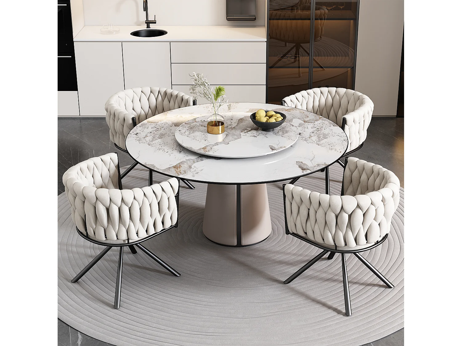 Chaise pivotante en velours beige design moderne avec pieds métal pour salon chambre salle à manger lot de 4