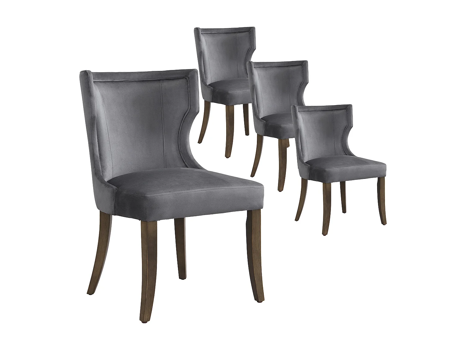 Chaise en velours gris avec pieds en bois massif réglables et coussin épais pour salon ou cuisine lot de 4