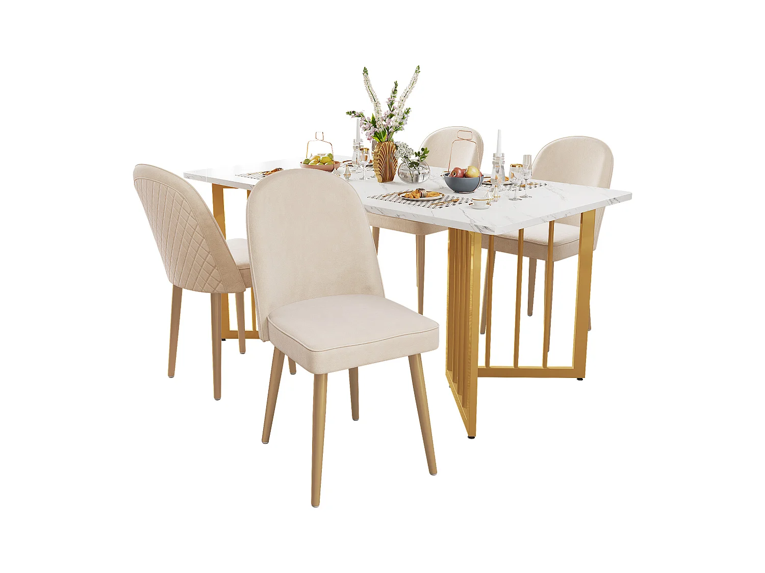 Chaise salle à manger in velluto beige pieds métal o dossier arrondi comoda 45×62×87cm lotto di 4