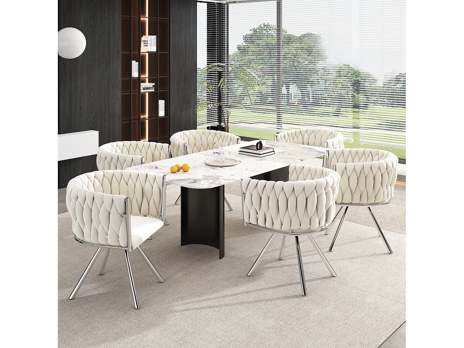 Cadeira giratória de veludo bege com pernas de metal prateado para sala de estar ou quarto de designer, conjunto de 4