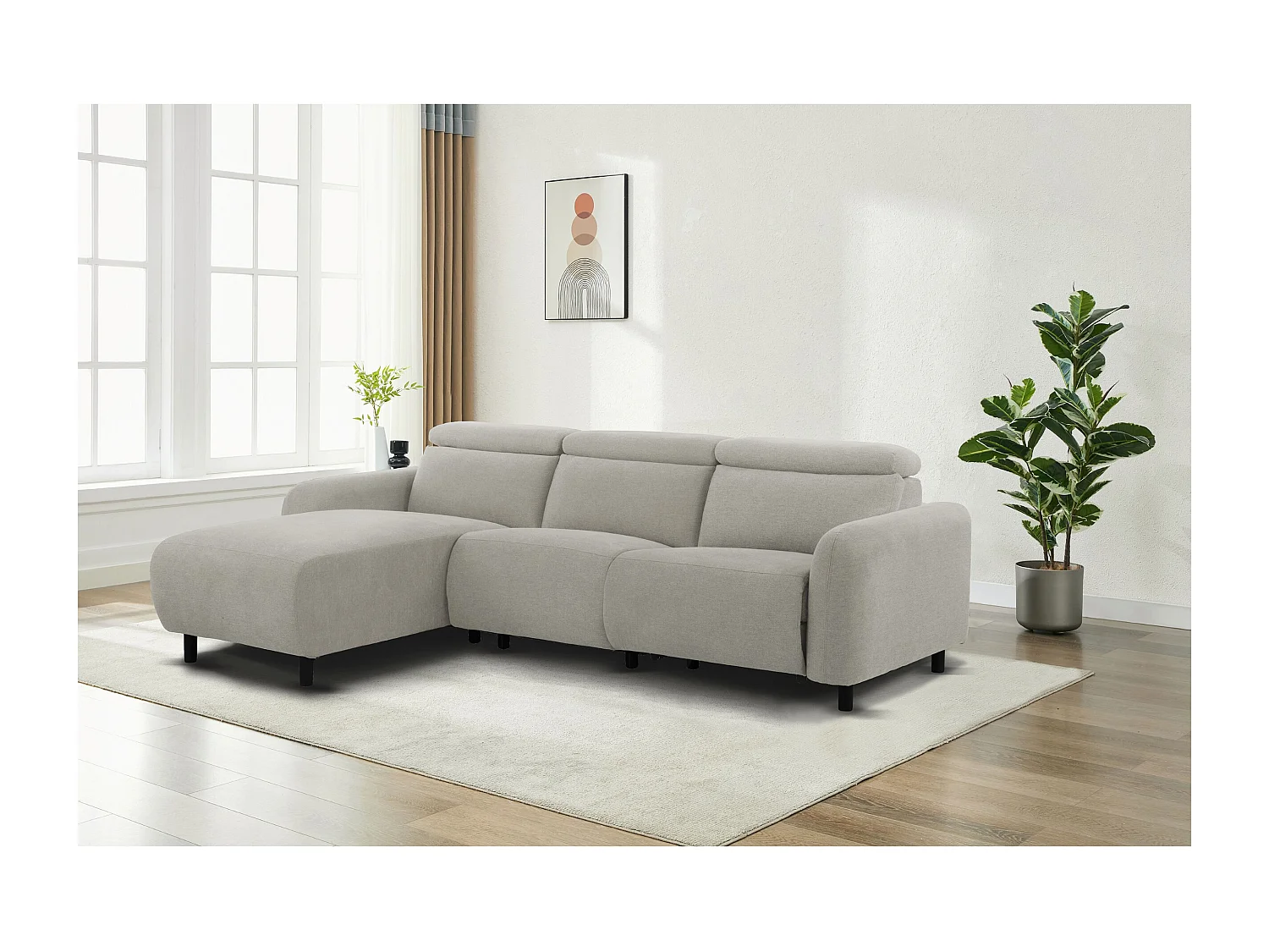 Skaane | Sofa 3 seater with chaise left & electric function in fabric lightgrey