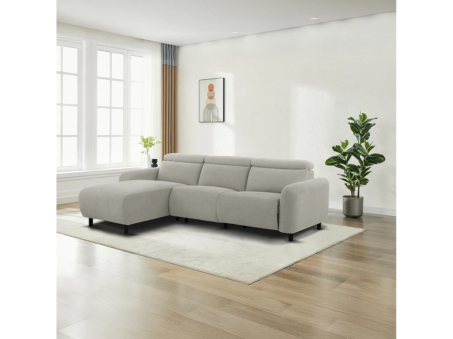 Skaane | Sofa 3 seater with chaise left & electric function in fabric lightgrey