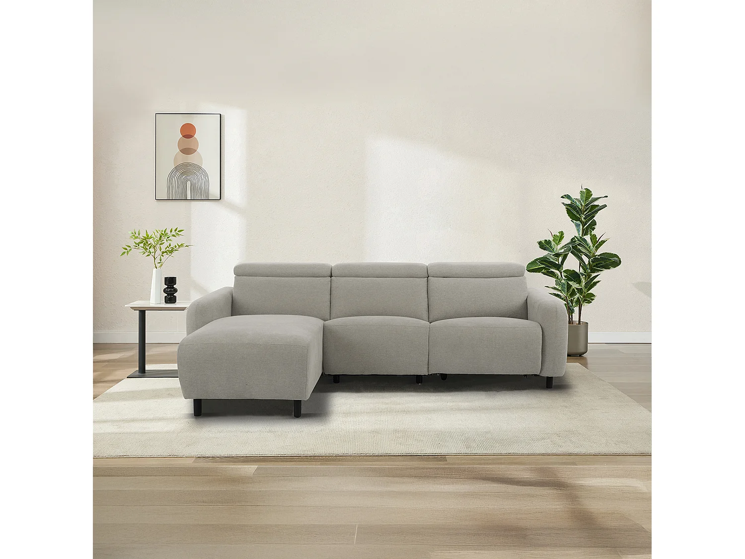 Skaane | Sofa 3 seater with chaise left & electric function in fabric lightgrey