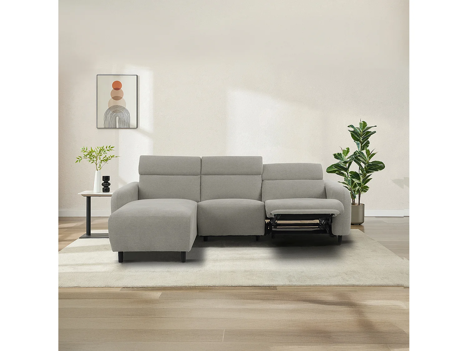 Skaane | Sofa 3 seater with chaise left & electric function in fabric lightgrey