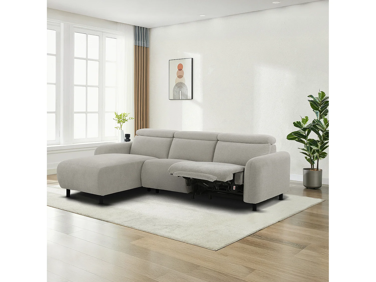 Skaane | Sofa 3 seater with chaise left & electric function in fabric lightgrey