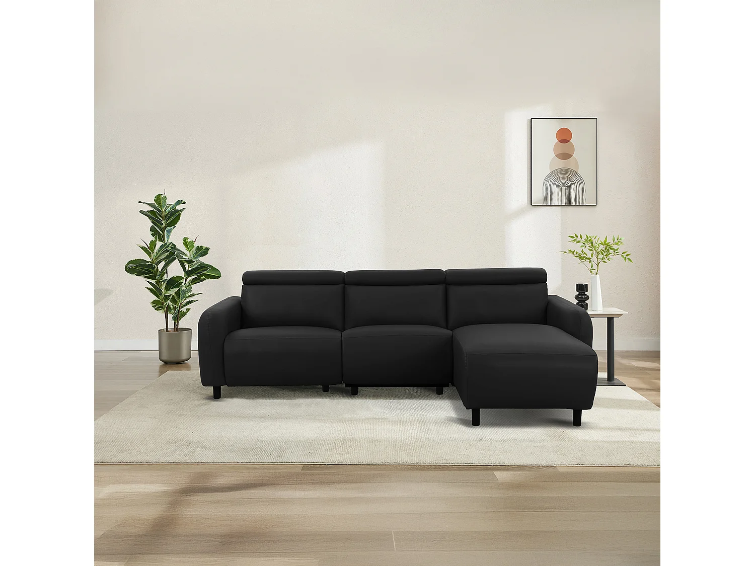 Skaane | Sofa 3 seater with chaise right & electric function in PU black