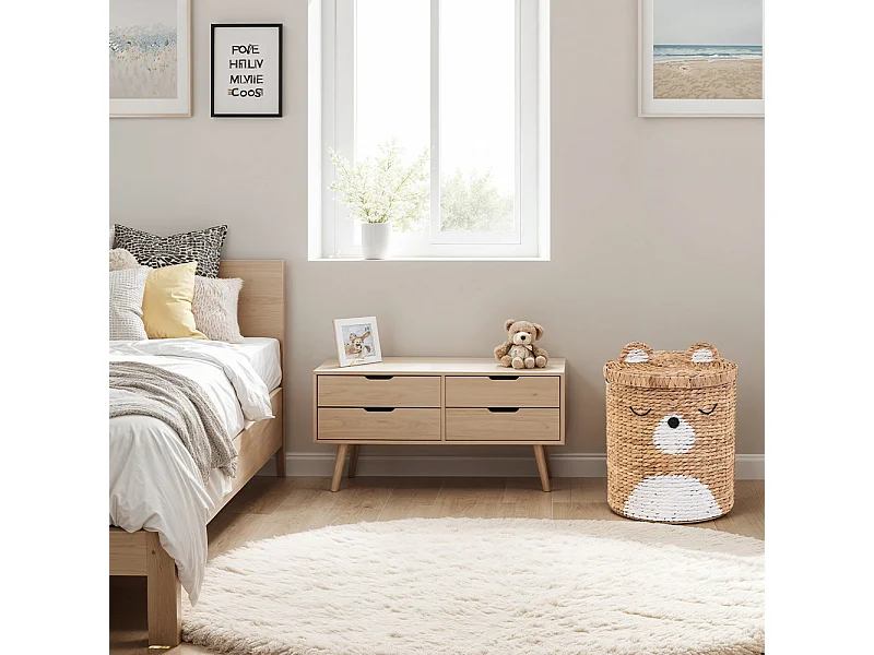 Panier enfant ourson jacinthe d'eau naturel et blanc