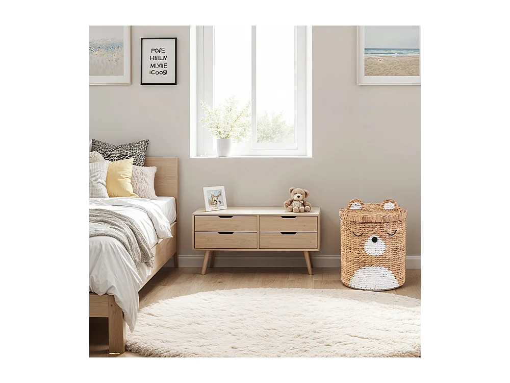 Panier enfant ourson jacinthe d'eau naturel et blanc