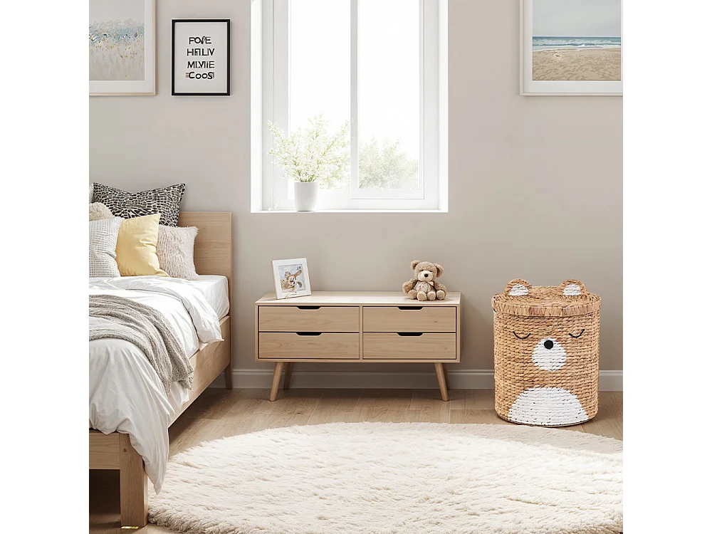 Panier enfant ourson jacinthe d'eau naturel et blanc