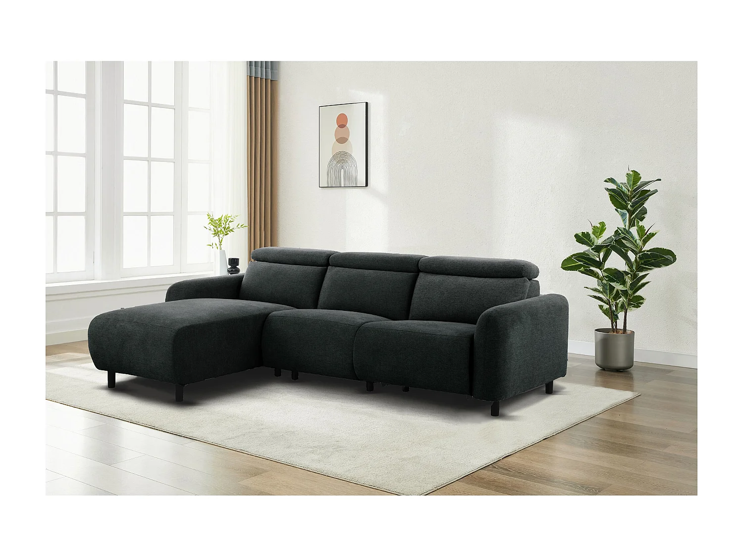 Skaane | Sofa 3 seater with chaise left & electric function in fabric anthracit