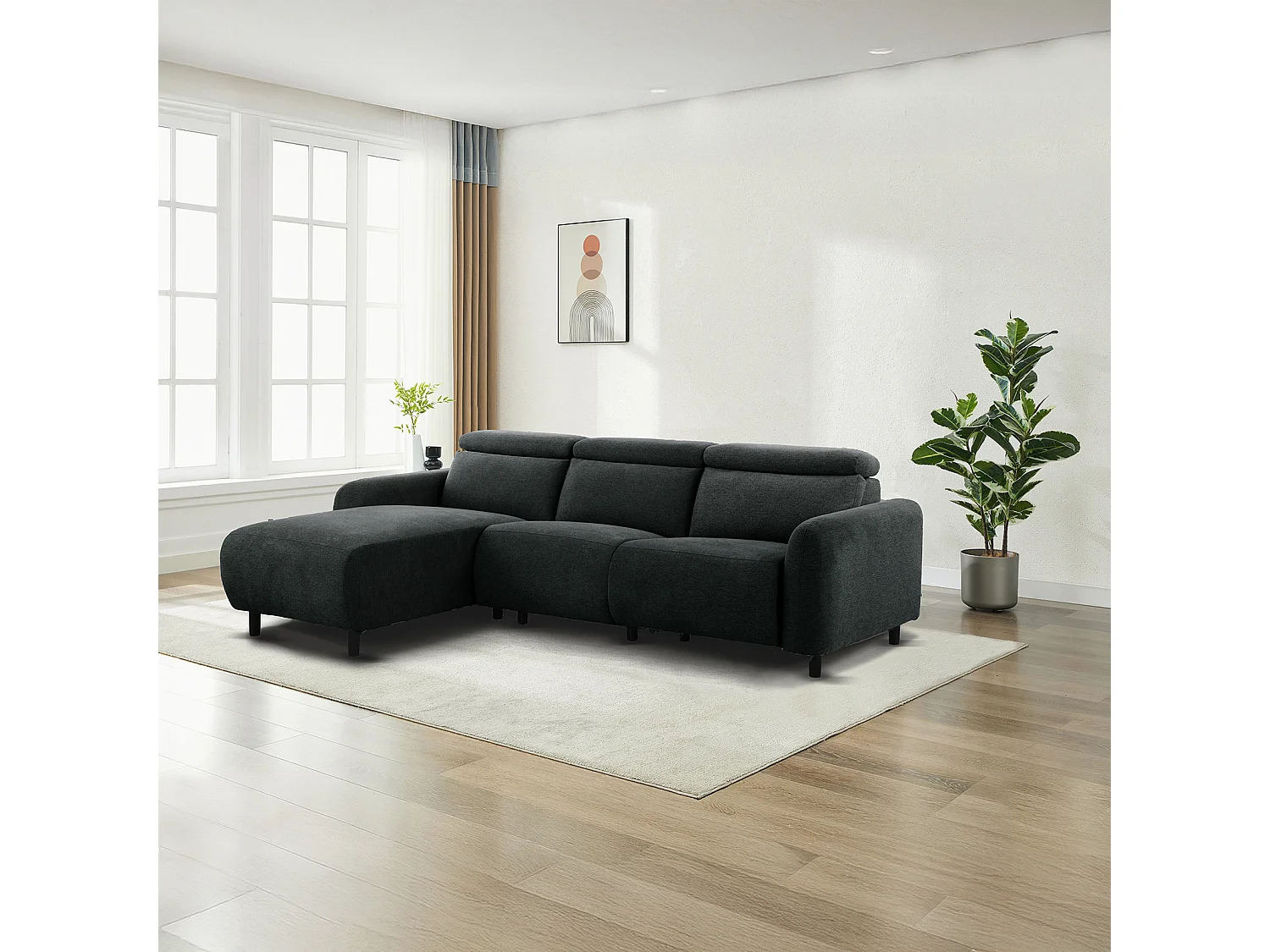 Skaane | Sofa 3 seater with chaise left & electric function in fabric anthracit