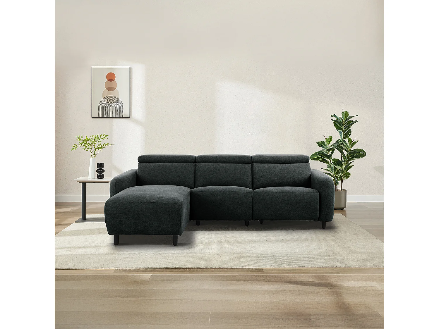 Skaane | Sofa 3 seater with chaise left & electric function in fabric anthracit