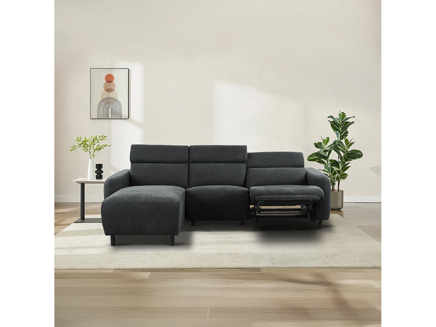 Skaane | Sofa 3 seater with chaise left & electric function in fabric anthracit