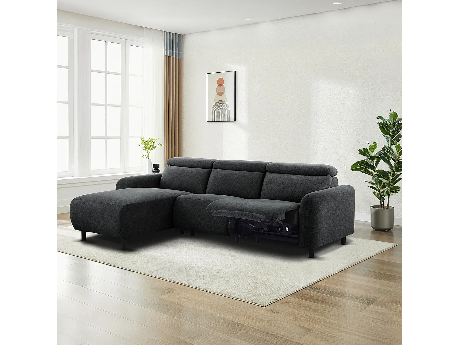 Skaane | Sofa 3 seater with chaise left & electric function in fabric anthracit