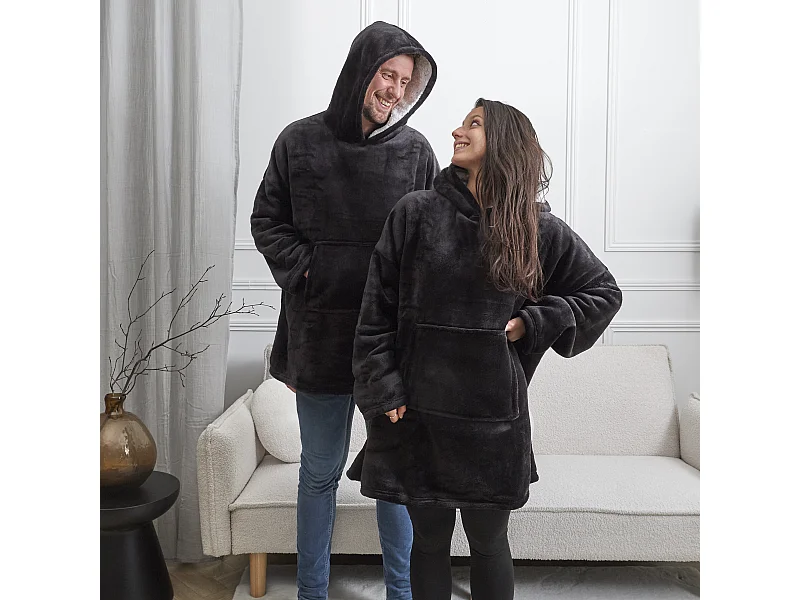 Sweat A Capuche Interieur Sherpa Noir Noir