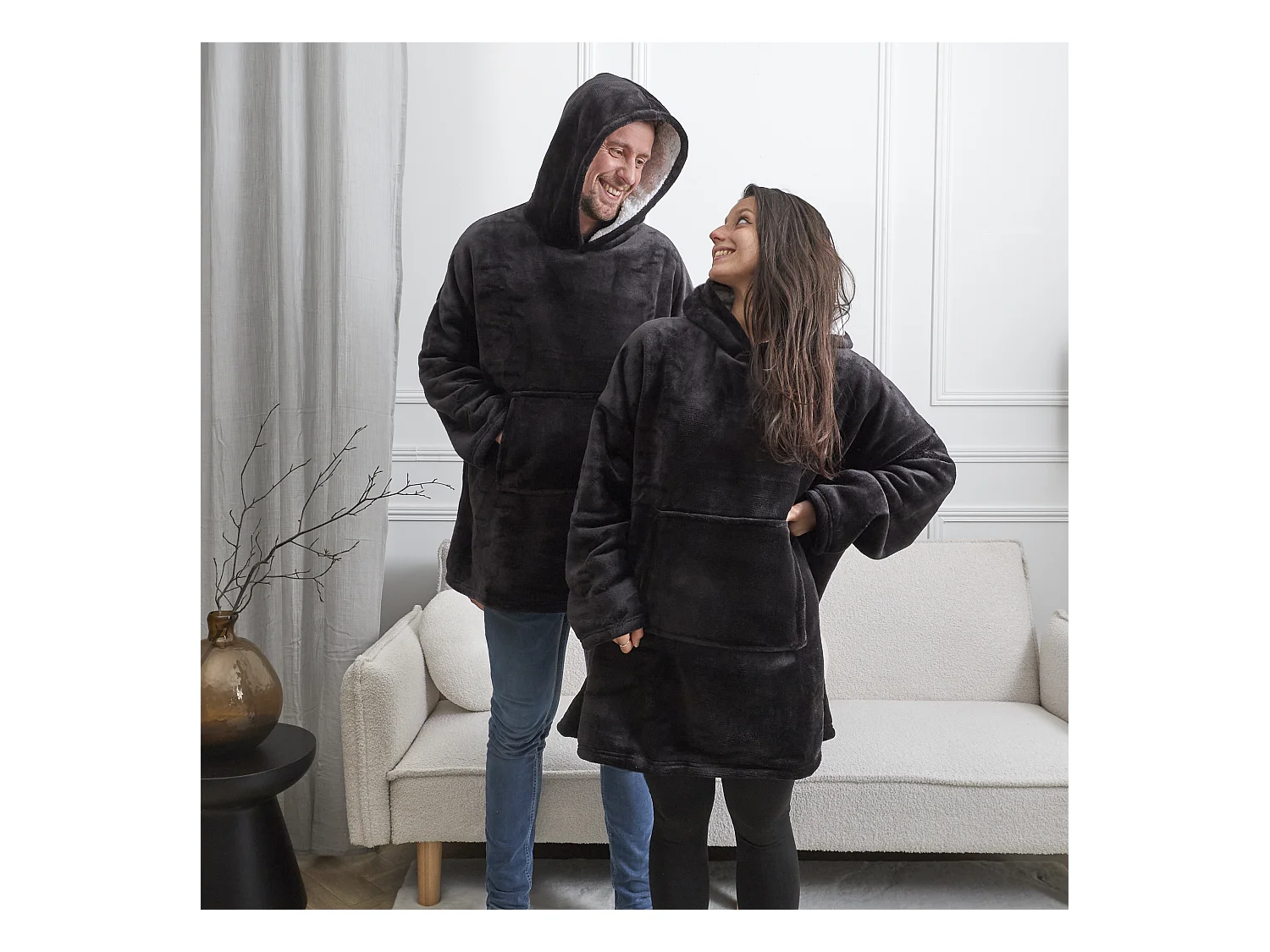 Sweat A Capuche Interieur Sherpa Noir Noir