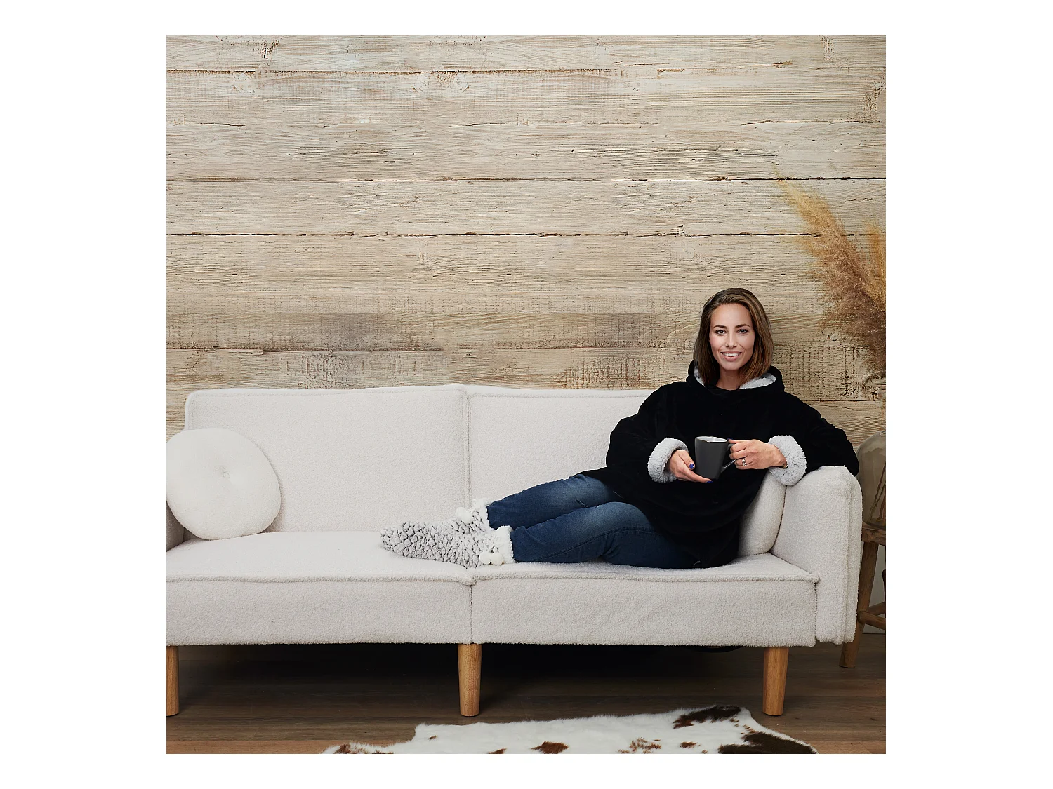 Sweat A Capuche Interieur Sherpa Noir Noir