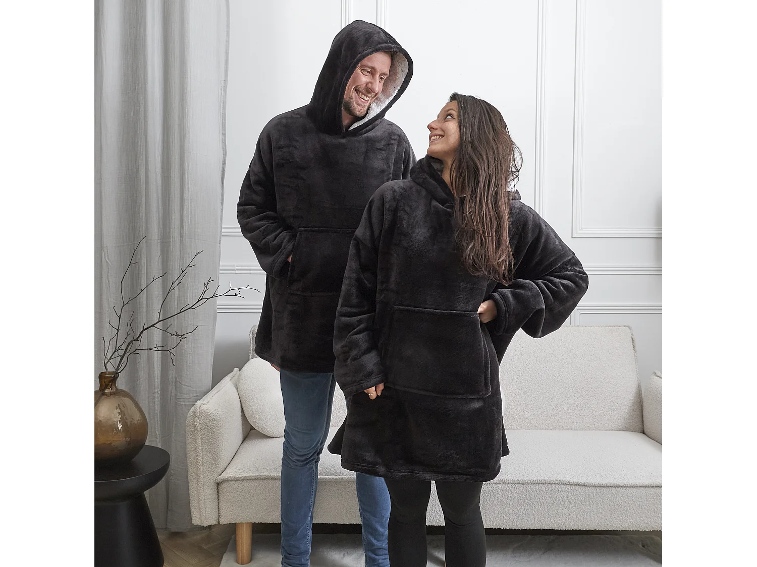 Sweat A Capuche Interieur Sherpa Noir Noir