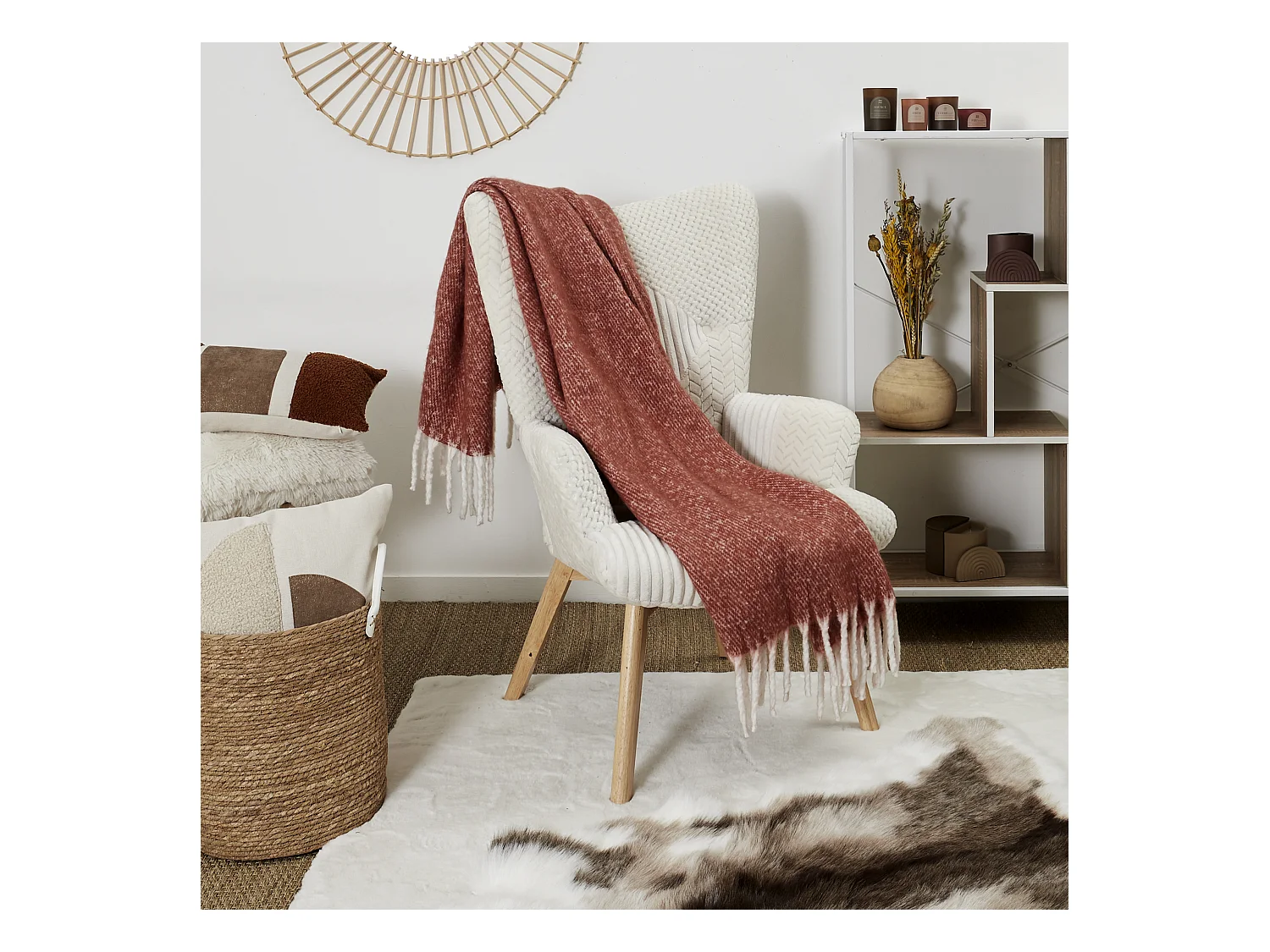 Plaid Terracotta A Franges 120x150cm Orange