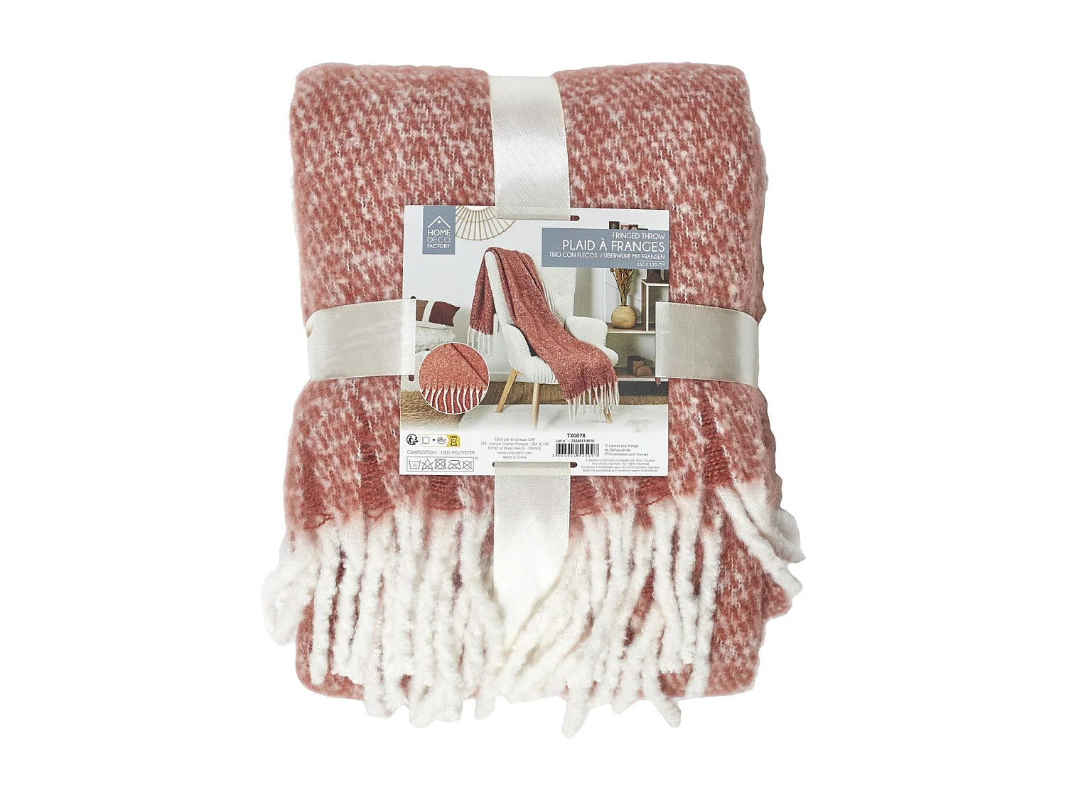 Plaid Terracotta A Franges 120x150cm Orange