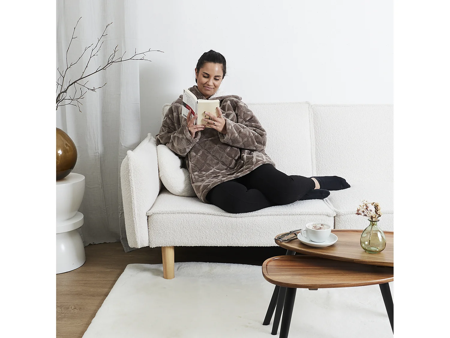 Sweat Plaid Embosse Int Sherpa Brun Marron