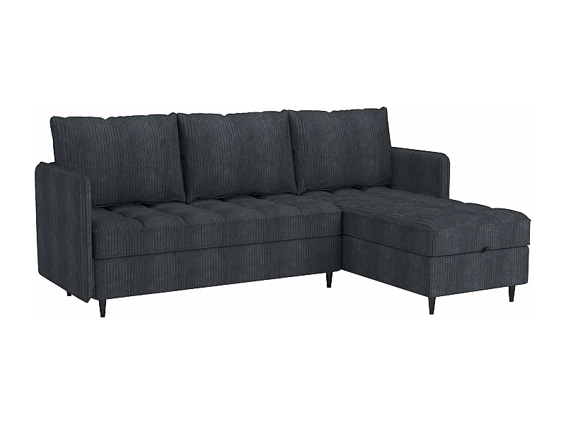 Canapé 3 places avec rangement/méridienne réversible en tissu anthracite