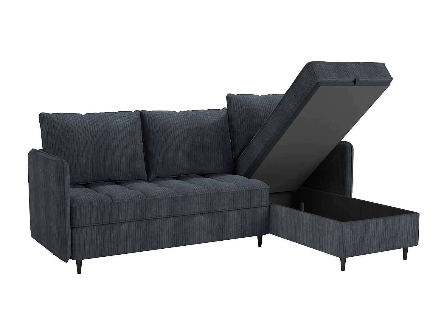 Canapé 3 places avec rangement/méridienne réversible en tissu anthracite