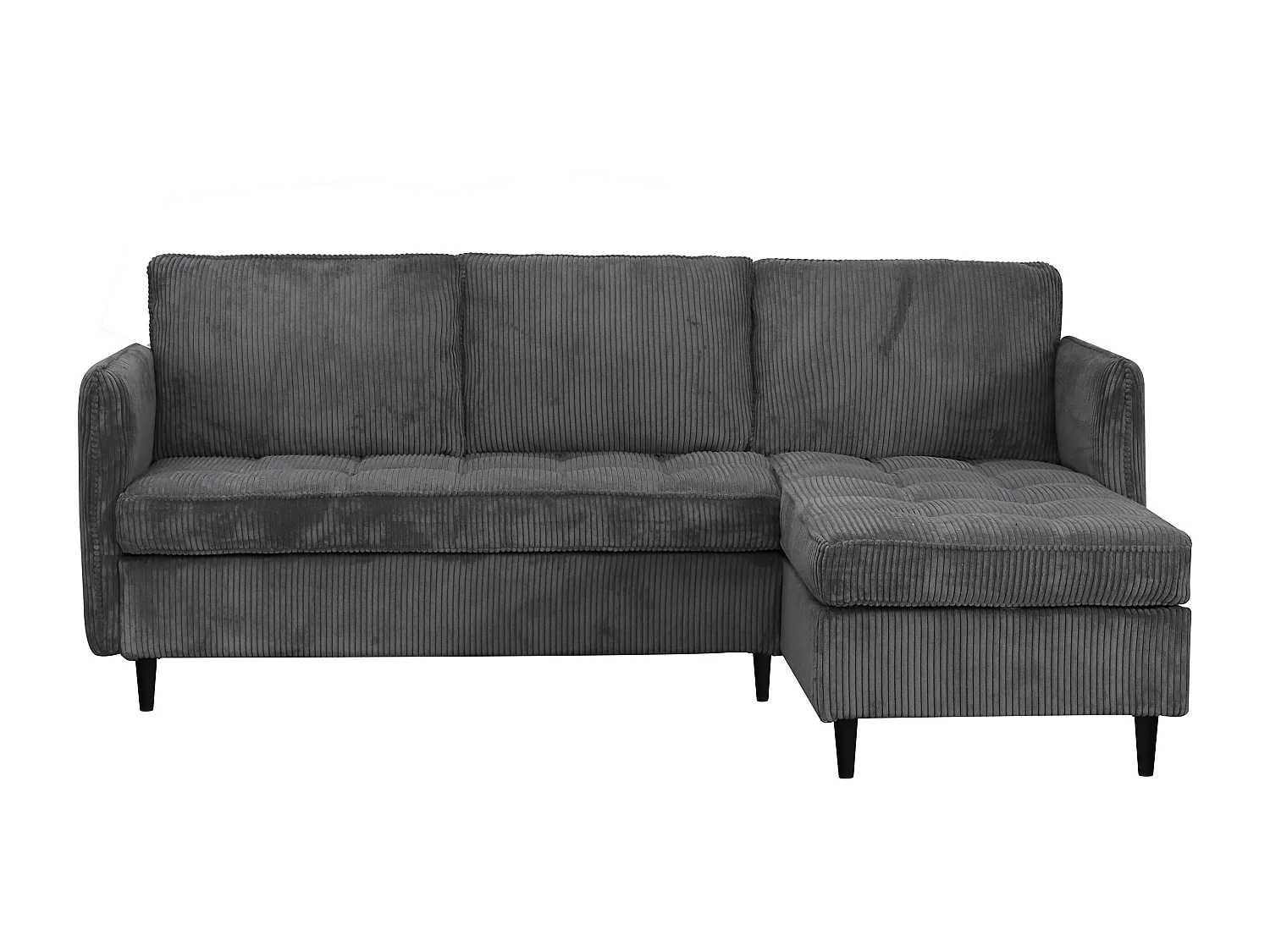 Canapé 3 places avec rangement/méridienne réversible en tissu anthracite