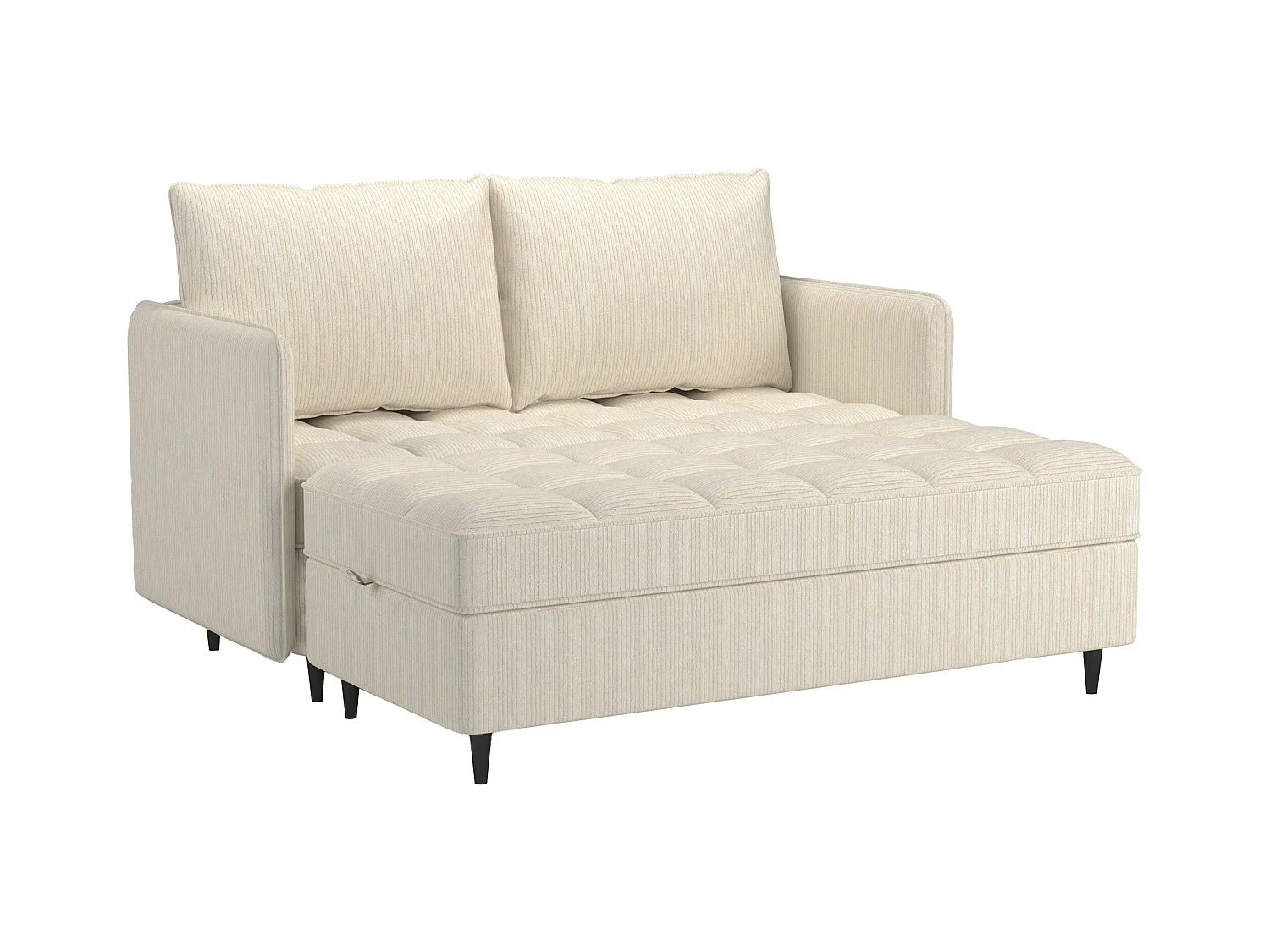 Divano 3 posti con vano portaoggetti/chaise longue reversibile in tessuto crema