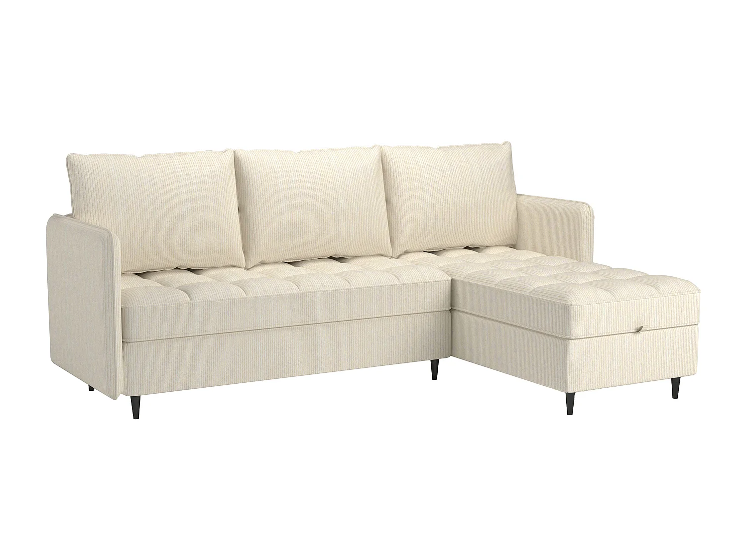 Canapé 3 places avec rangement/méridienne réversible en tissu crème