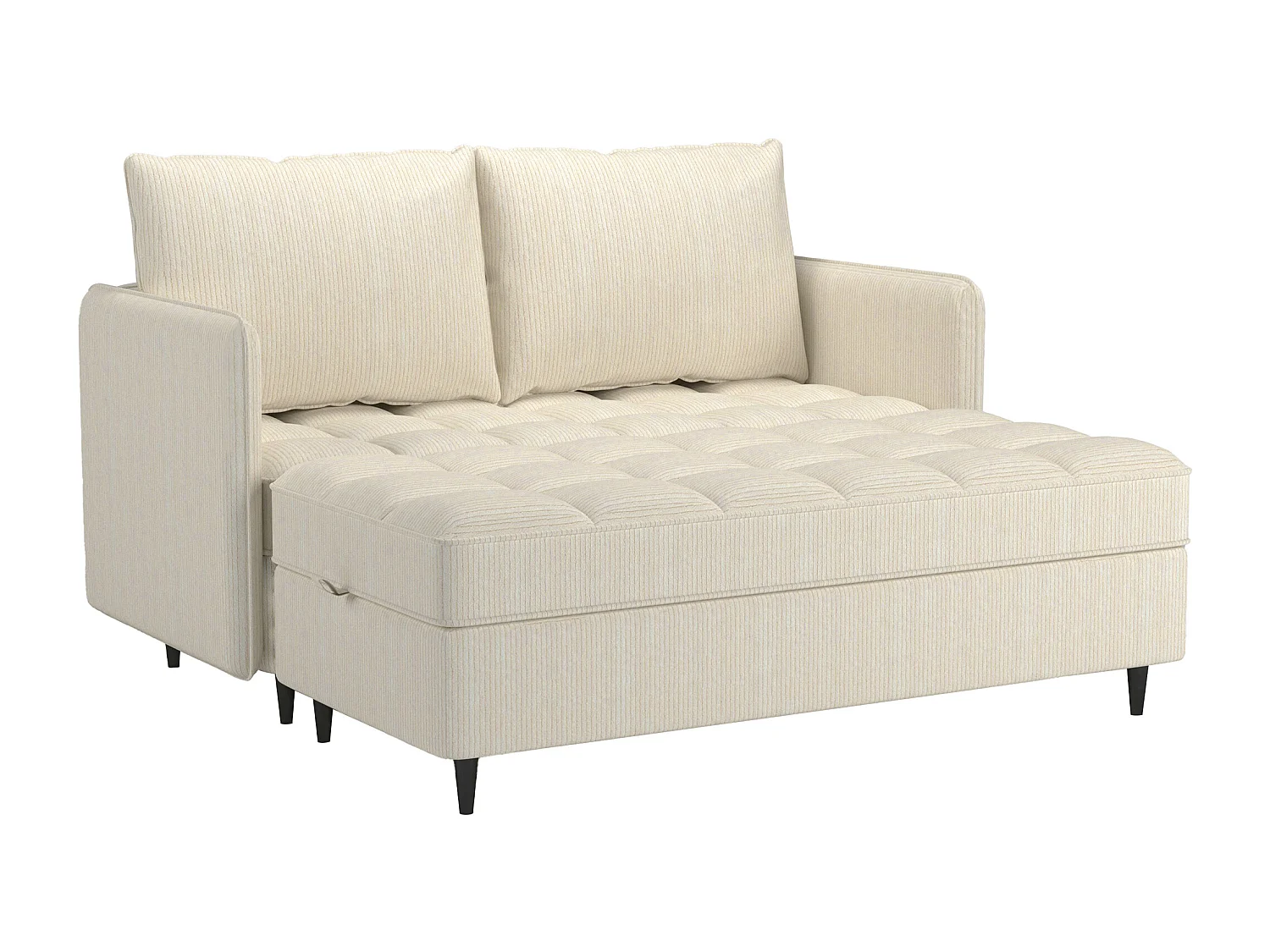 Canapé 3 places avec rangement/méridienne réversible en tissu crème