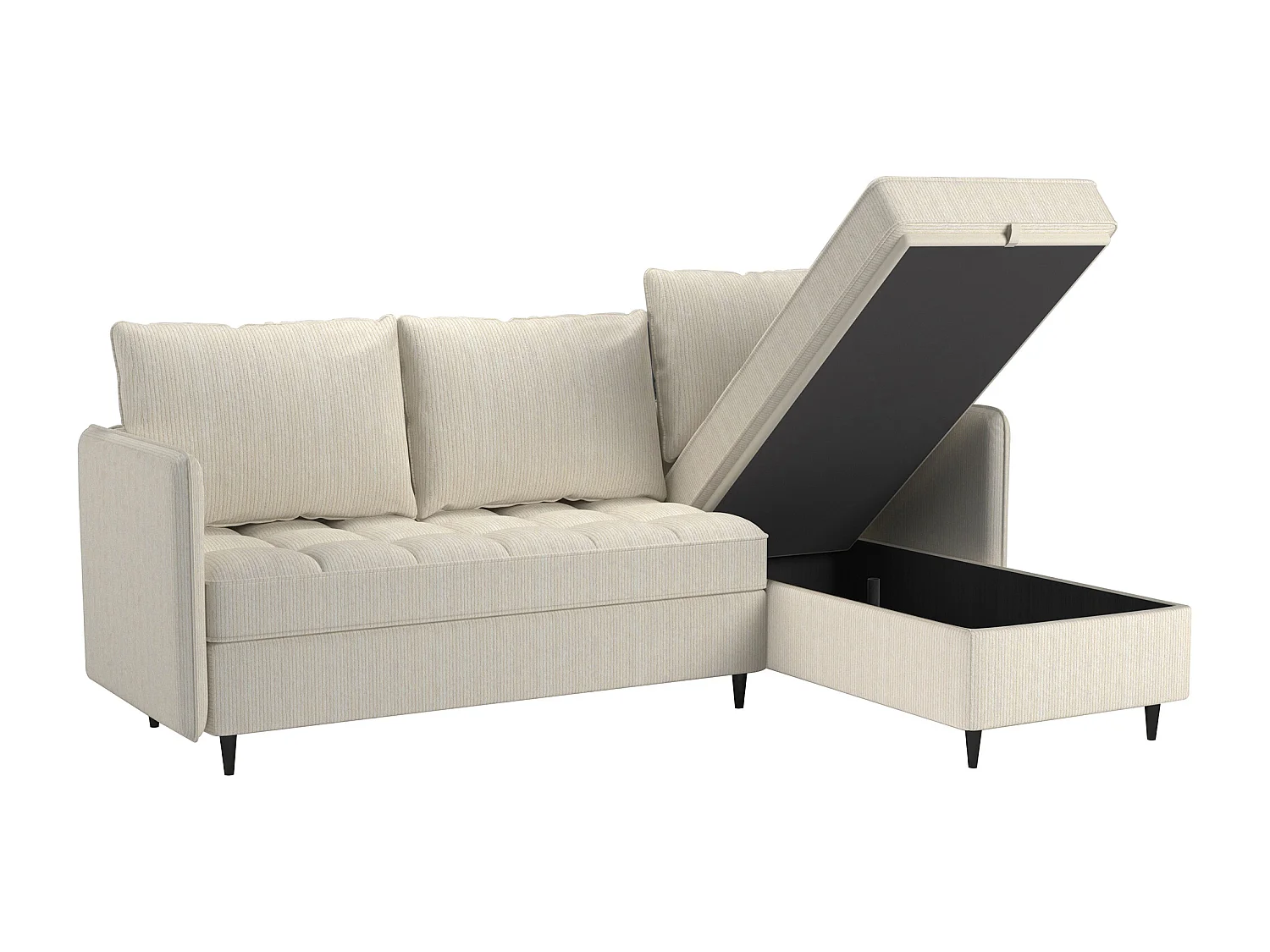 Canapé 3 places avec rangement/méridienne réversible en tissu crème