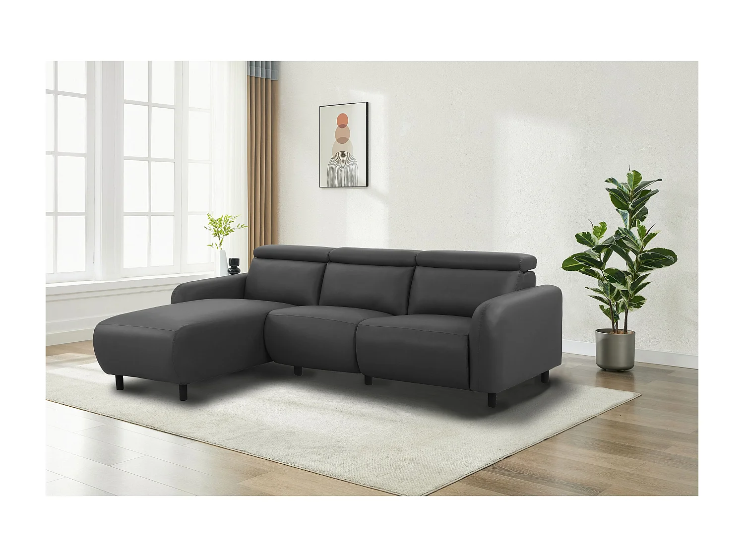 Skaane | Sofa 3 seater with chaise left & electric function in PU grey